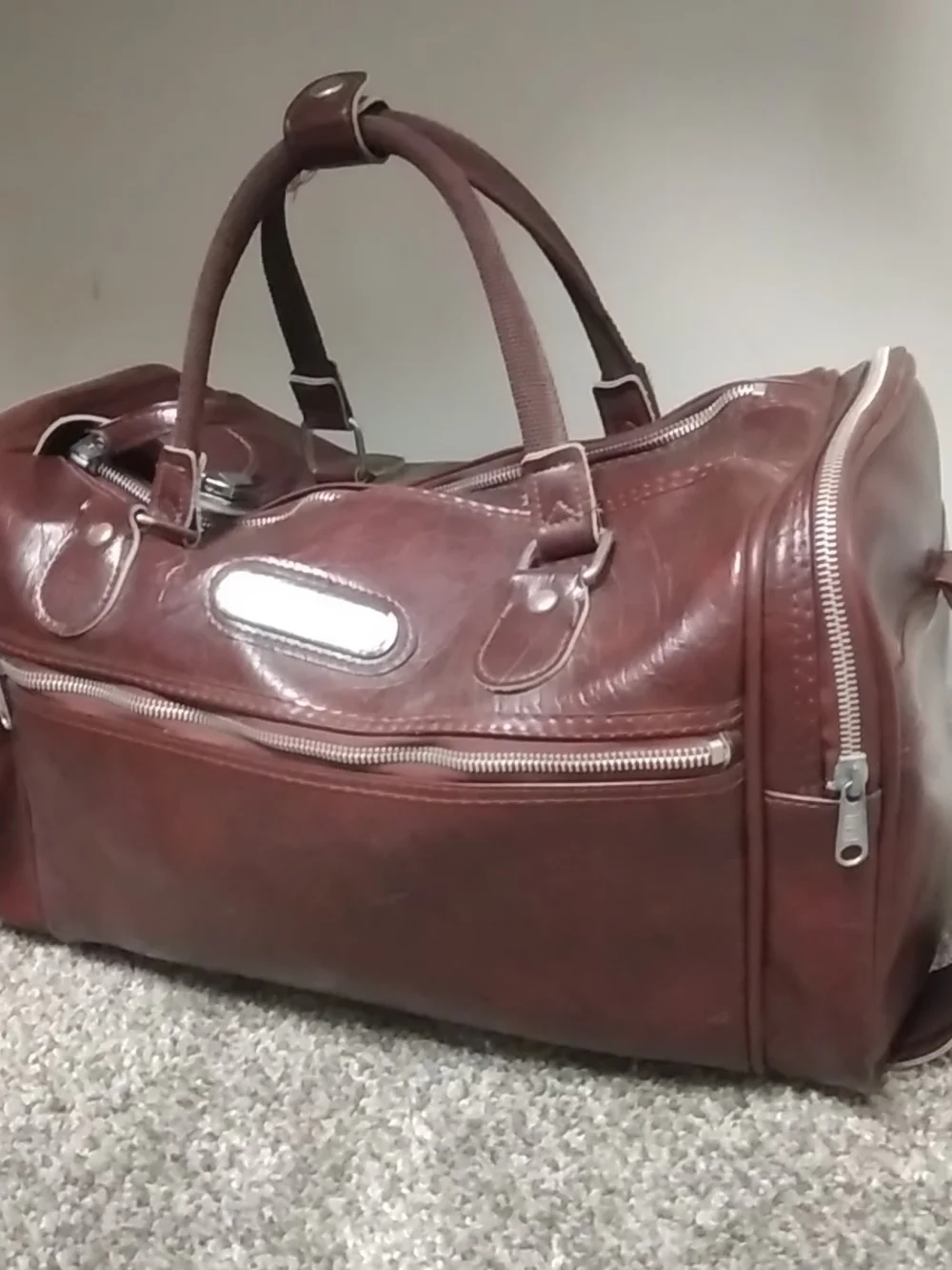Vintage American Tourister Faux Leather Travel Duffel Bag Carry-on in Dark Red